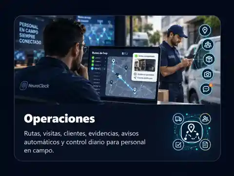 NeuroClock Operations: rutas, visitas, clientes y control de personal en campo